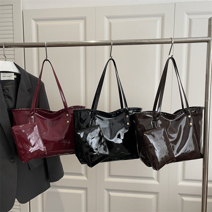 Damen elegante Lackleder-Tote mit abnehmbarem Innenfach Nord Taschen