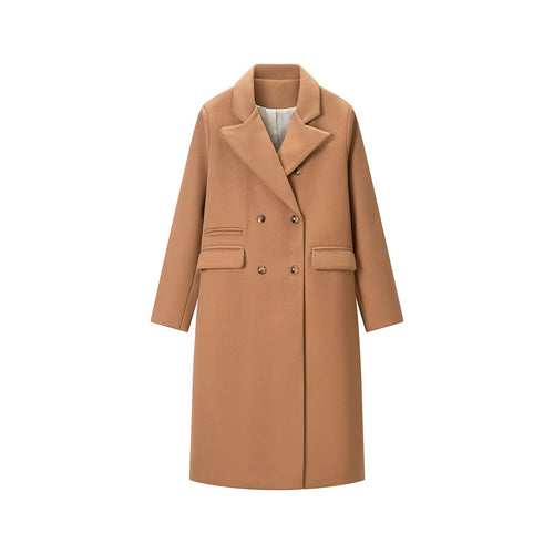 Damen Doppelreihiger Longcoat mit breitem Reverskragen und Pattentaschen Nord Taschen