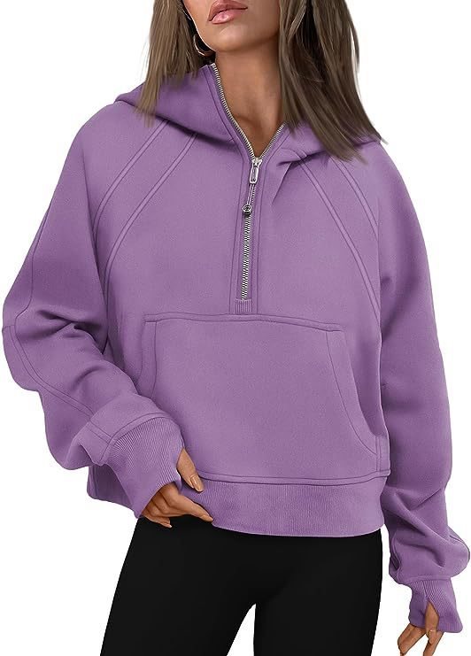 Damen Kurz geschnittener Kapuzenpullover mit halbem Reißverschluss und Kängurutasche Nord Taschen