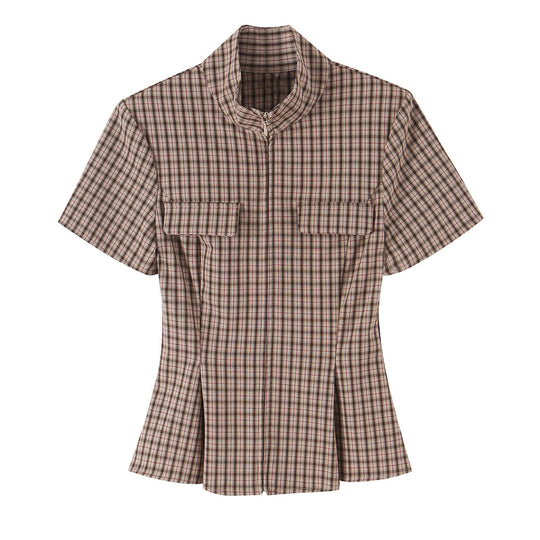 Damen Hochtaillierte weite Stoffhose mit Karo-Muster und Zierklappen Nord Taschen