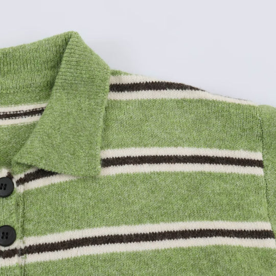Damen Oversize-Polopullover mit Streifenmuster und Knopfleiste Nord Taschen
