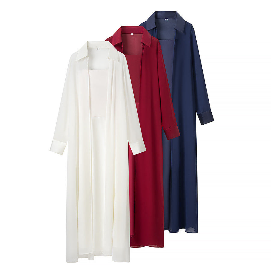 Damen Langer Chiffon-Überwurfmantel mit integriertem Cami-Kleid Nord Taschen