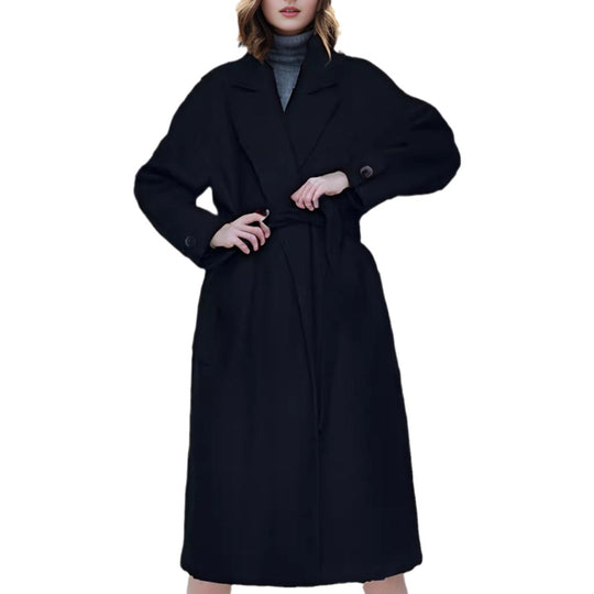 Damen Langmantel aus Wollmix mit Reverskragen und lockerem Schnitt Nord Taschen