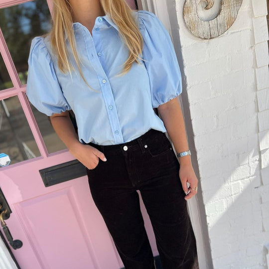 Damen Bluse mit Puffärmeln und klassischem Kragen