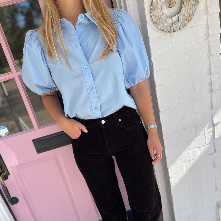 Damen Bluse mit Puffärmeln und klassischem Kragen