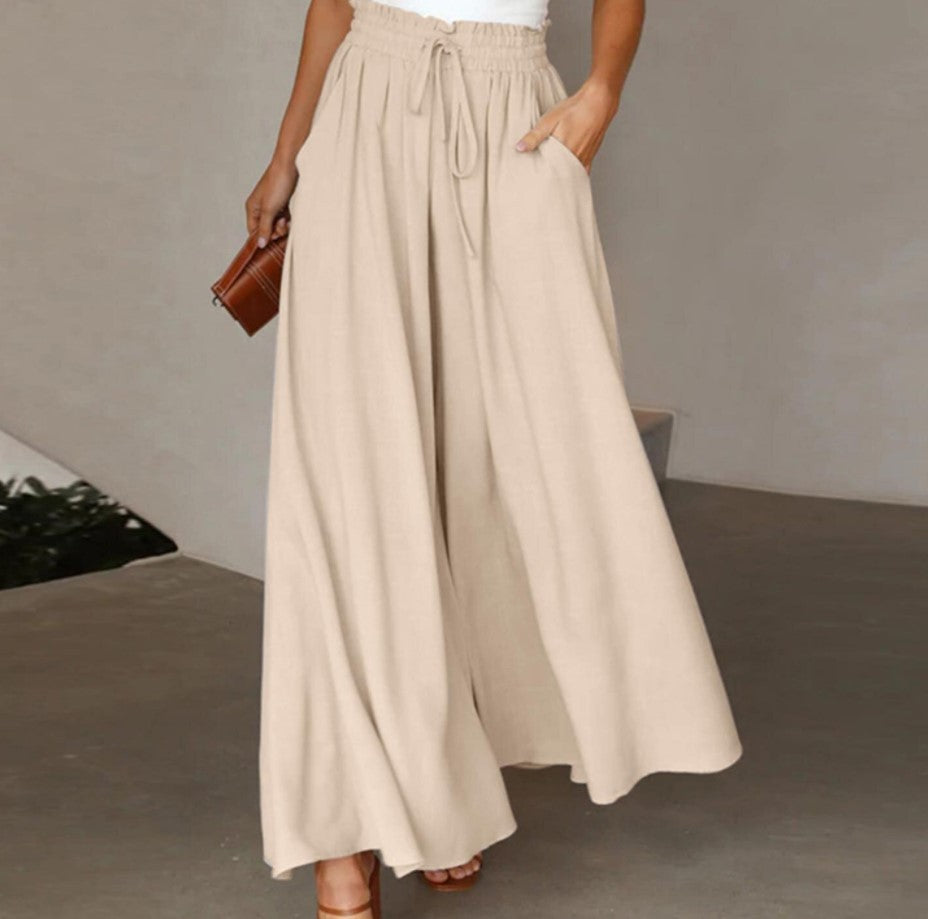 Damen Weite Leinenhose mit Gummizug und Seitentaschen