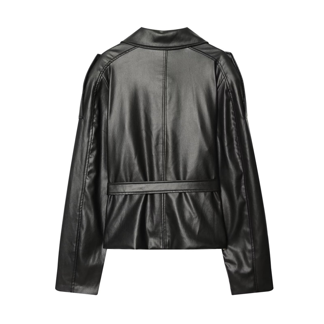 Damen Kurz-Trenchcoat aus Lederoptik mit Taillengürtel Nord Taschen