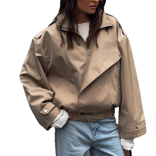 Damen Kurzjacke im Oversize-Look mit weitem Revers und Tunnelzug-Taillierung Nord Taschen