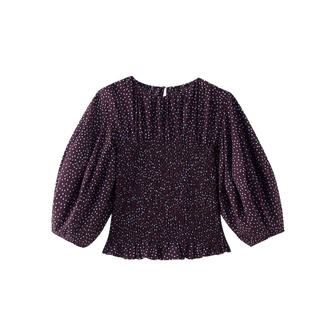 Damen Gepunktete Bluse mit Smok-Taille und Ballonärmeln Nord Taschen