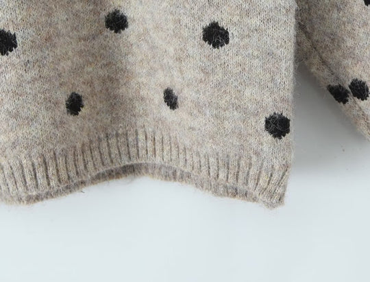 Damen Gepunkteter Oversize-Strickpullover mit Rundhalsausschnitt Nord Taschen