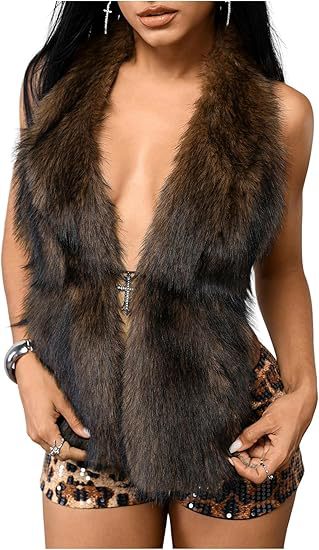 Damen Ärmelloses Cropped-Kunstpelz-Set mit Minirock und flauschigen Stulpen Nord Taschen