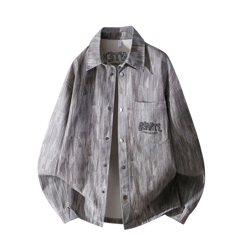 Herren Oversize-Hemdjacke mit Strukturprint, Druckknopfleiste & aufgesetzter Brusttasche Nord Taschen