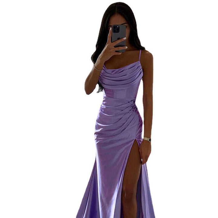 Schnürung Falten Schlitz Satin Schmaler Schnitt Bodycon Kleid