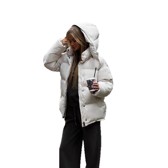 Damen Kurze winddichte Stepp‑Pufferjacke mit abnehmbarer Kapuze und hohem Stehkragen Nord Taschen