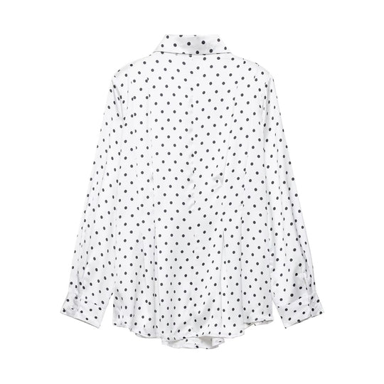 Damen Satinbluse mit übergroßem spitzen Hemdkragen, Faltenpartie und Pünktchen-Print Nord Taschen