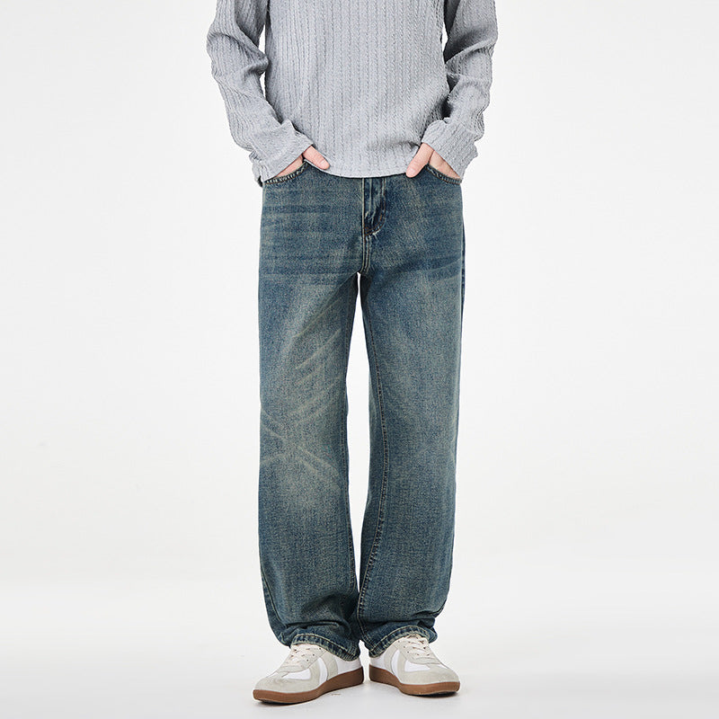 Herren weite Denim-Jeans mit geradem Schnitt und Vintage-Waschung Nord Taschen