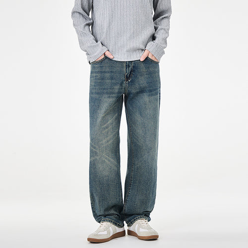 Herren weite Denim-Jeans mit geradem Schnitt und Vintage-Waschung Nord Taschen