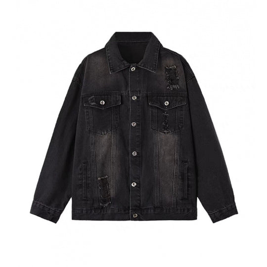 Unisex Vintage-Style Denim-Worker-Jacke mit Repair-Details und geradem Schnitt Nord Taschen