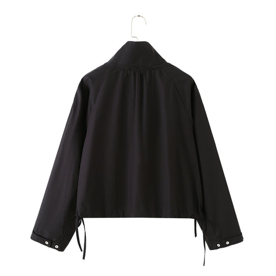 Damen Leichter Cropped-Blouson mit hohem Stehkragen, Tunnelzug und seitlichen Bindebändern Nord Taschen