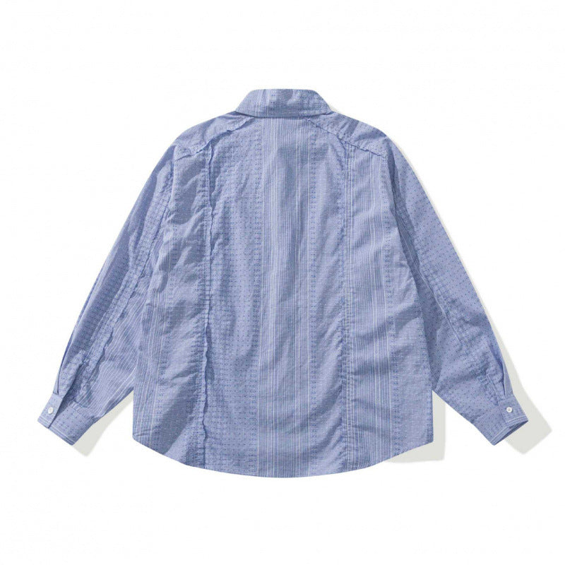 Unisex Oversize-Langarmhemd aus leichter Strukturbaumwolle mit Kentkragen und feiner Streifenbordüre Nord Taschen