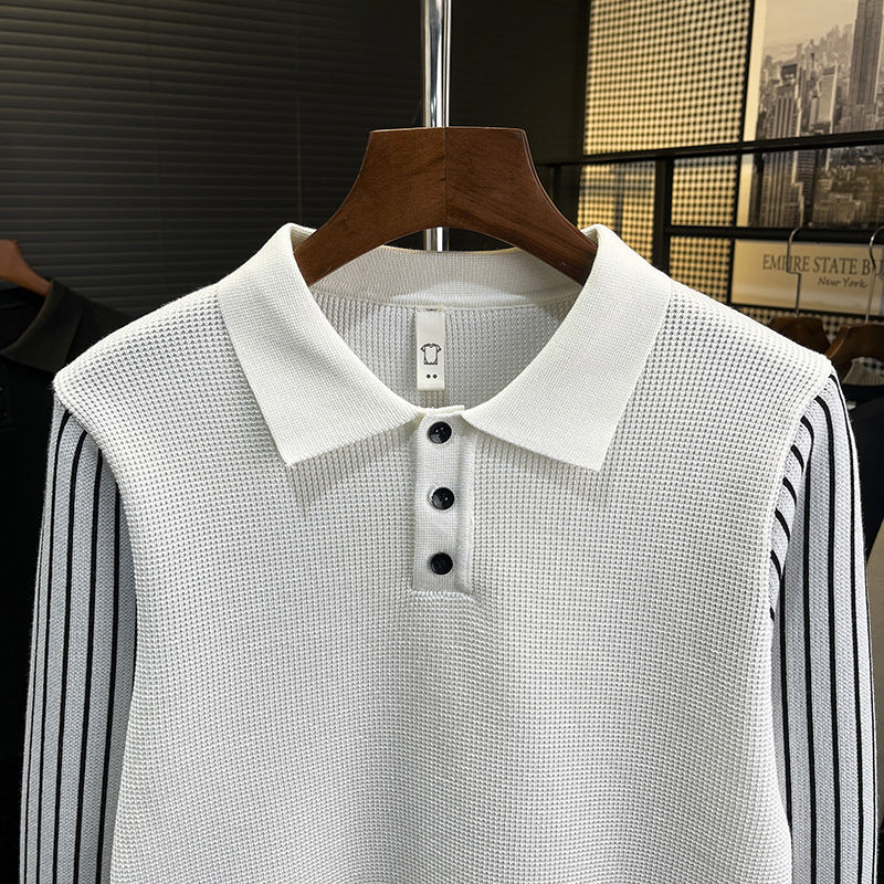 Herren Strick-Poloshirt mit kontrastgestreiften Ärmeln und feiner Struktur Nord Taschen