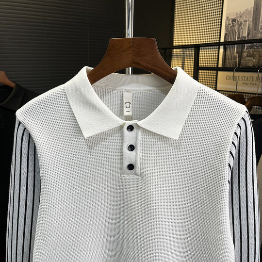 Herren Strick-Poloshirt mit kontrastgestreiften Ärmeln und feiner Struktur Nord Taschen