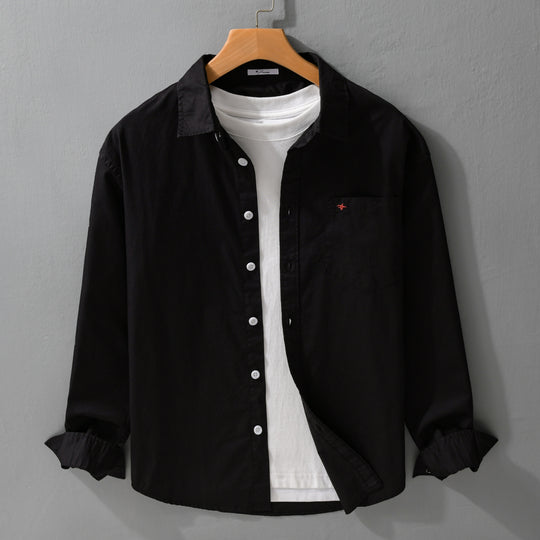 Herren Leichtes Baumwollhemd im Overshirt‑Stil mit Kentkragen, Brusttasche und dezenter Mini‑Stickerei Nord Taschen