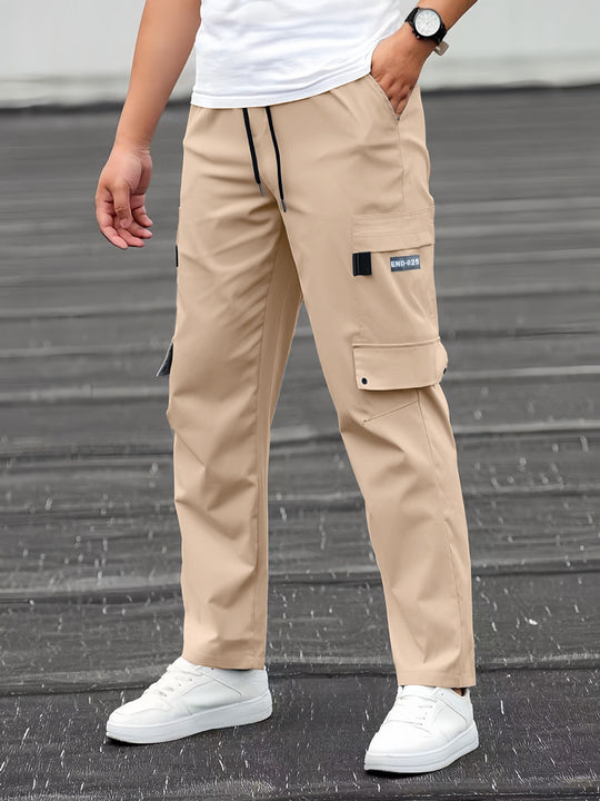 Herren Lässige technische Cargohose mit Multifachtaschen, Tunnelzugbund und geradem Bein Nord Taschen