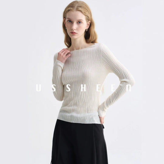 Damen Feinstrick-Longsleeve mit Boot-Ausschnitt und Strukturstrick Nord Taschen