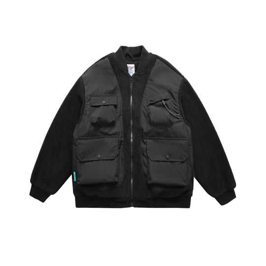 Herren Teddy-Fleece Bomberjacke mit Utility-Taschen und Nylon-Einsätzen Nord Taschen