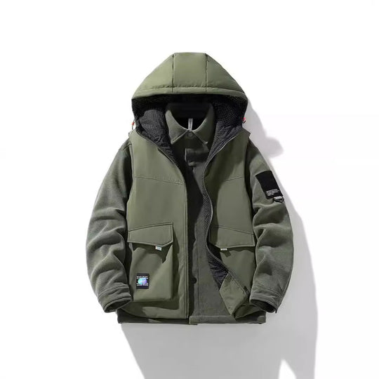 Herren Hybrid-Steppjacke mit Kapuze und Fleece-Ärmeln, Utility-Parka Nord Taschen
