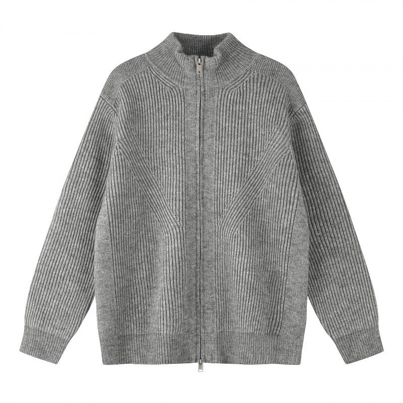 Unisex Grobgestrickter Reißverschluss-Strickcardigan mit Stehkragen und Rippstruktur Nord Taschen