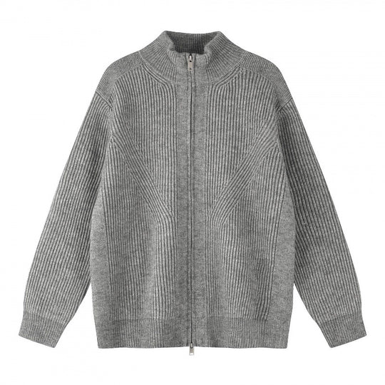 Unisex Grobgestrickter Reißverschluss-Strickcardigan mit Stehkragen und Rippstruktur Nord Taschen