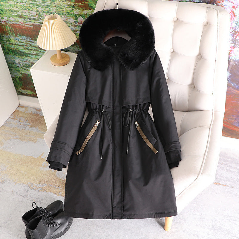 Damen nan taillierter Winterparka mit breitem Kunstfellkragen und Kordelzugtaillierung Nord Taschen