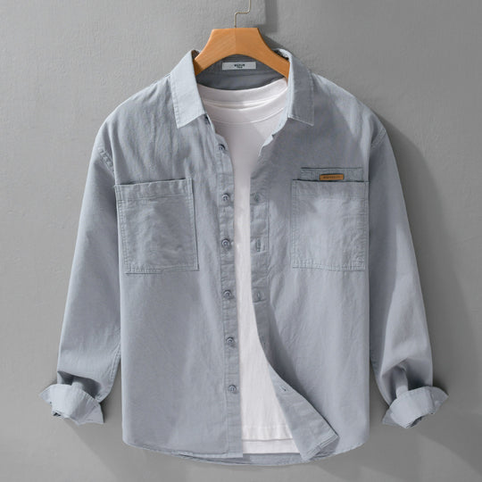 Herren Leichtes Baumwoll‑Twill Overshirt mit Kentkragen, doppelten aufgesetzten Brusttaschen und Relaxed-Fit Nord Taschen
