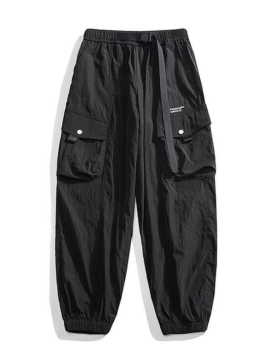 Herren Nylon Utility Cargohose mit elastischem Bund, verstellbarem Gürtel und Pattentaschen Nord Taschen