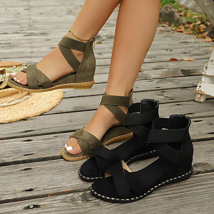 Damen Sandalen mit geflochtenen Riemen und elastischem Fersenbereich