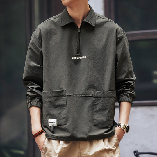 Herren Utility-Halbzip-Pullover mit Hemdkragen und Kängurutaschen Nord Taschen