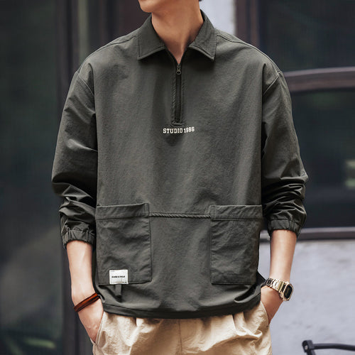 Herren Utility-Halbzip-Pullover mit Hemdkragen und Kängurutaschen Nord Taschen
