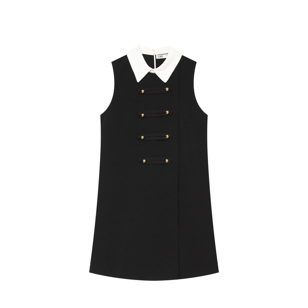 Damen Ärmelloses A‑Linien‑Minikleid mit kontrastierendem Hemdkragen und dekorativen Zierknopfleisten Nord Taschen