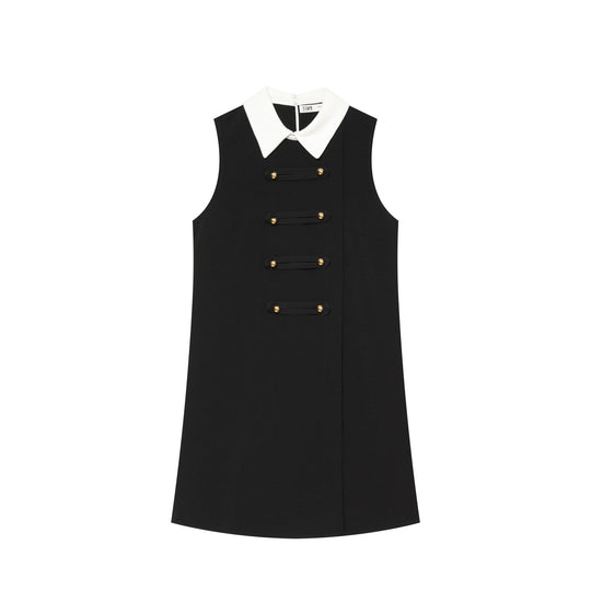 Damen Ärmelloses A‑Linien‑Minikleid mit kontrastierendem Hemdkragen und dekorativen Zierknopfleisten Nord Taschen
