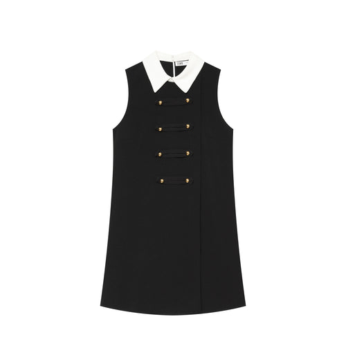 Damen Ärmelloses A‑Linien‑Minikleid mit kontrastierendem Hemdkragen und dekorativen Zierknopfleisten Nord Taschen