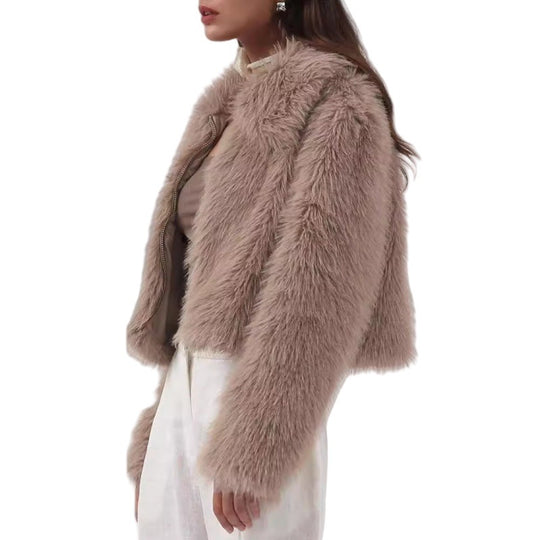 Damen Kurzes Shaggy‑Faux‑Fur‑Blouson mit dichtem Hochflor und kastiger Cropped‑Passform Nord Taschen