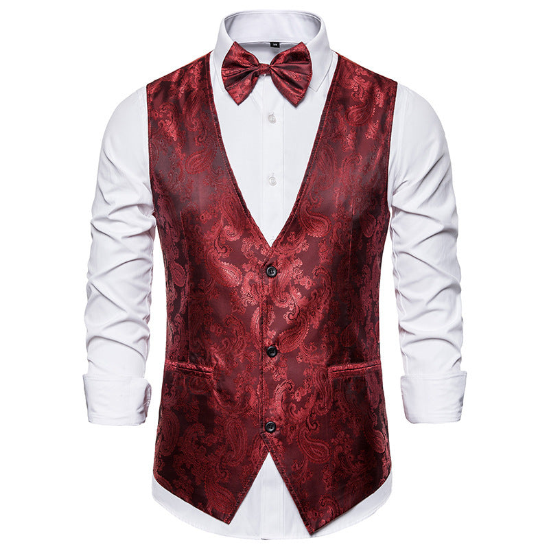 Herren taillierte Satinweste mit ornamentalem Jacquardmuster, V-Ausschnitt und drei Knöpfen Nord Taschen