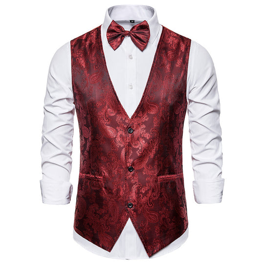 Herren taillierte Satinweste mit ornamentalem Jacquardmuster, V-Ausschnitt und drei Knöpfen Nord Taschen