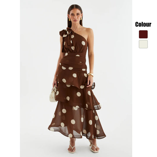 Damen Maxikleid mit asymmetrischem Schulterdesign und voluminösem Rock Nord Taschen