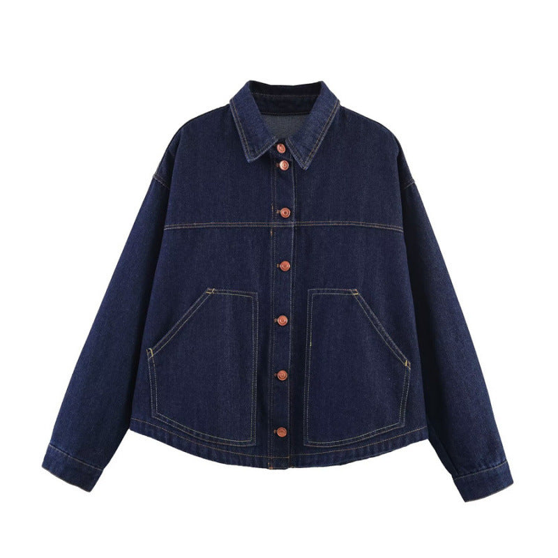 Damen Oversize-Jeansjacke mit kastigem Cropped-Schnitt, aufgesetzten Taschen und Kontrastnähten Nord Taschen