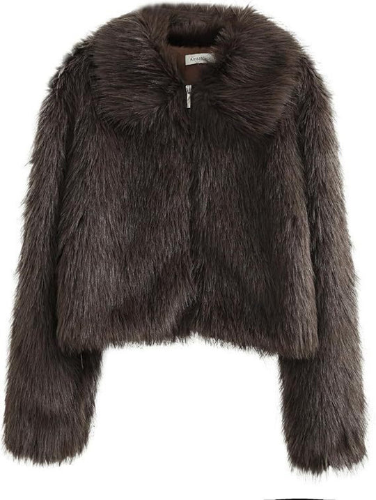 Damen Kurzes Shaggy‑Faux‑Fur‑Blouson mit dichtem Hochflor und kastiger Cropped‑Passform Nord Taschen