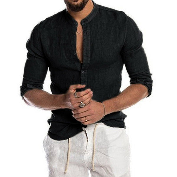 Herren Leinenhemd mit modernem Henley-Ausschnitt und Struktur