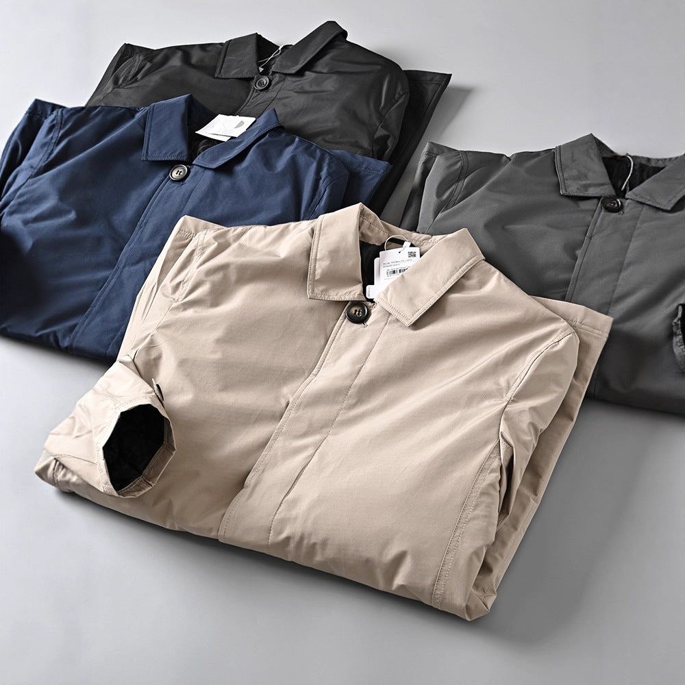 Herren Wasserabweisender leichter Cotton-Mantel im klassischen Mac-Schnitt mit verdeckter Knopfleiste Nord Taschen